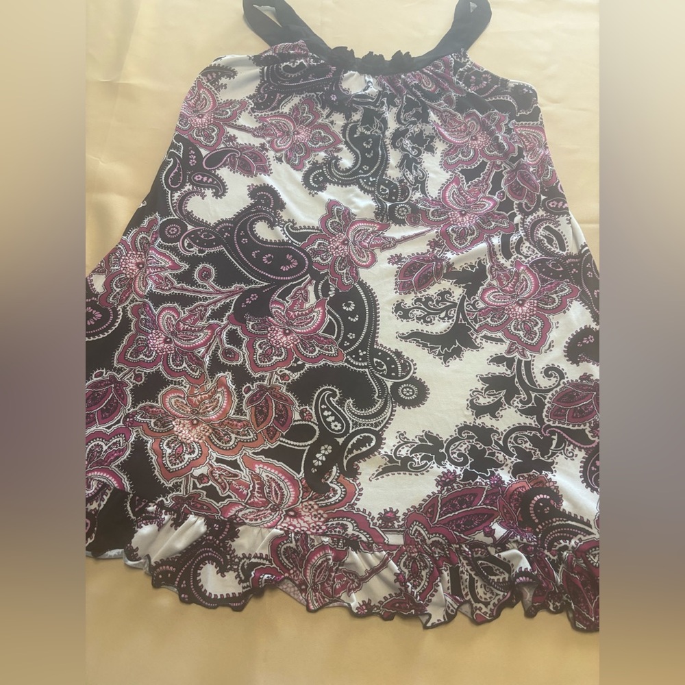 Linea Donatilla Women's Black Purple Paisley Sleeveless Pajama Long Top Sz M - Picture 10 of 14